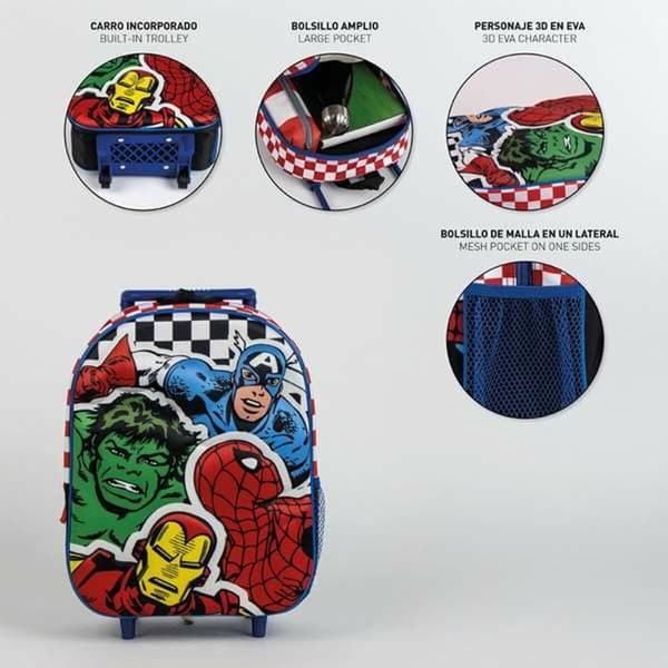 3D Skoletaske med Hjul The Avengers 25,0 x 31,0 x 10,0 cm
