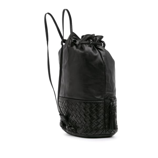 Pre-owned Bottega Veneta Nappa Intrecciato Drawstring Backpack Black