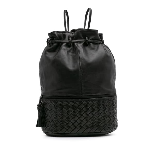 Pre-owned Bottega Veneta Nappa Intrecciato Drawstring Backpack Black
