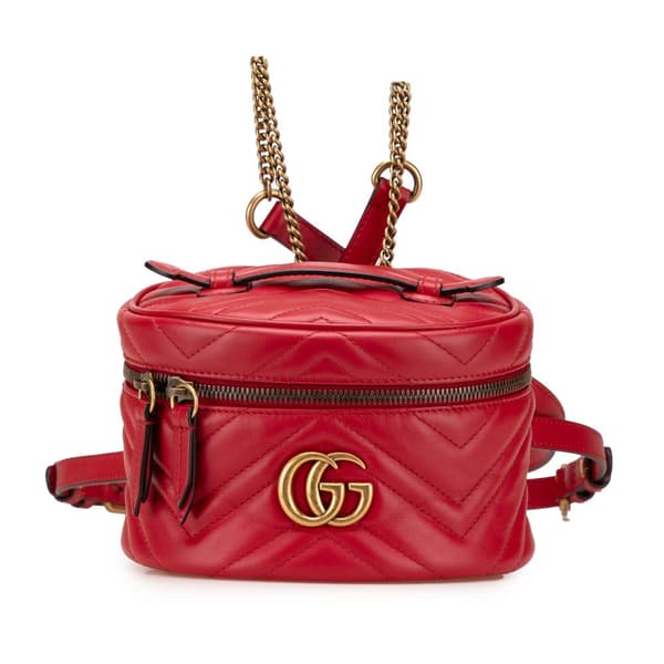 Pre-owned Gucci GG Marmont Round Matelasse Leather Backpack Red
