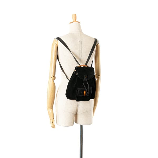 Pre-owned Gucci Bamboo Suede Backpack Black