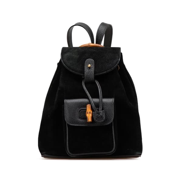 Pre-owned Gucci Bamboo Suede Backpack Black