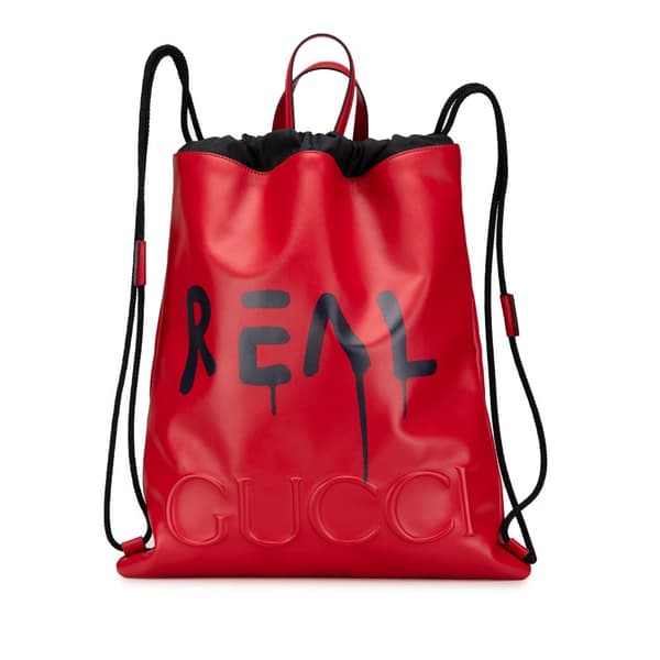 Pre-owned Gucci Leather Gucci Ghost Drawstring Backpack Red