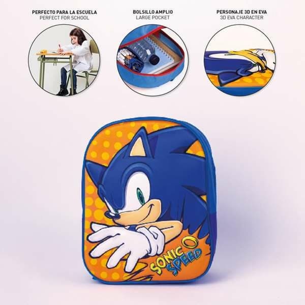 3D Skolebag Sonic Blå 25 x 31 x 9 cm Oransje