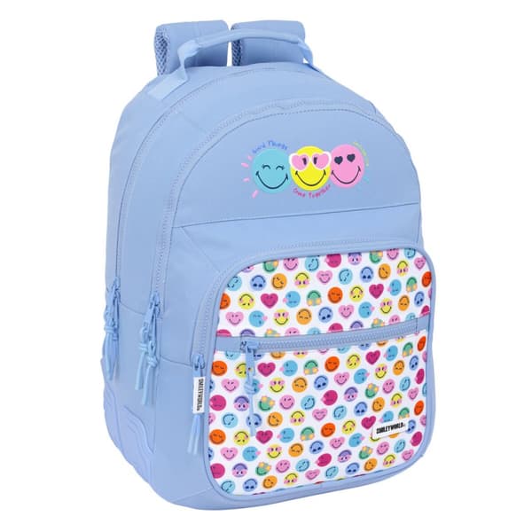 Skolebag Smiley Joyful Blå Flerfarget 32 x 42 x 15 cm