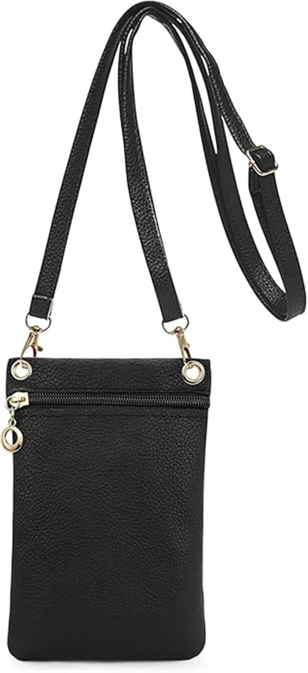 Mobilväska med Axelrem - lychee-textur Handväska 19cm x 12.5cm Svart