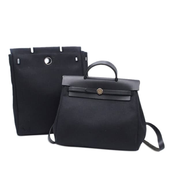 Pre-owned Hermès Toile Herbag Backpack PM Black