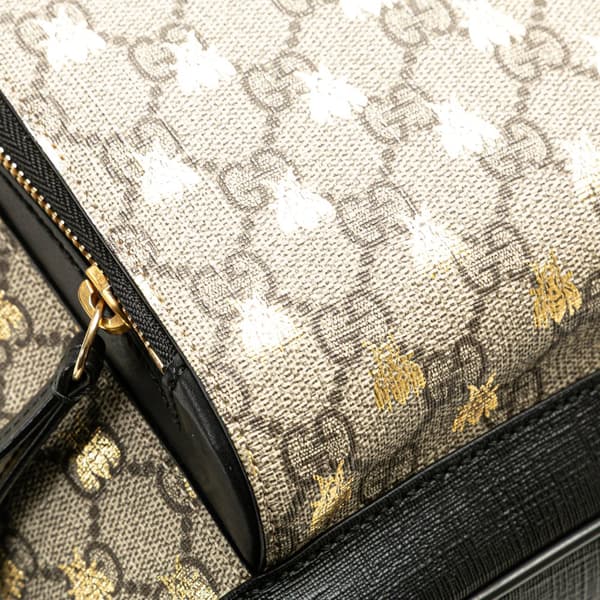 Pre-owned Gucci Small GG Supreme Bee Backpack Brown