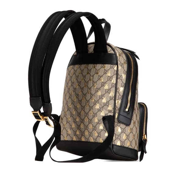 Pre-owned Gucci Small GG Supreme Bee Backpack Brown