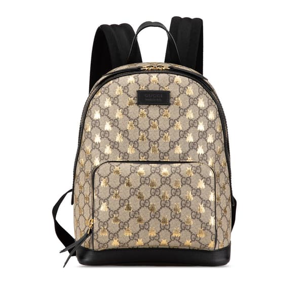 Pre-owned Gucci Small GG Supreme Bee Backpack Brown