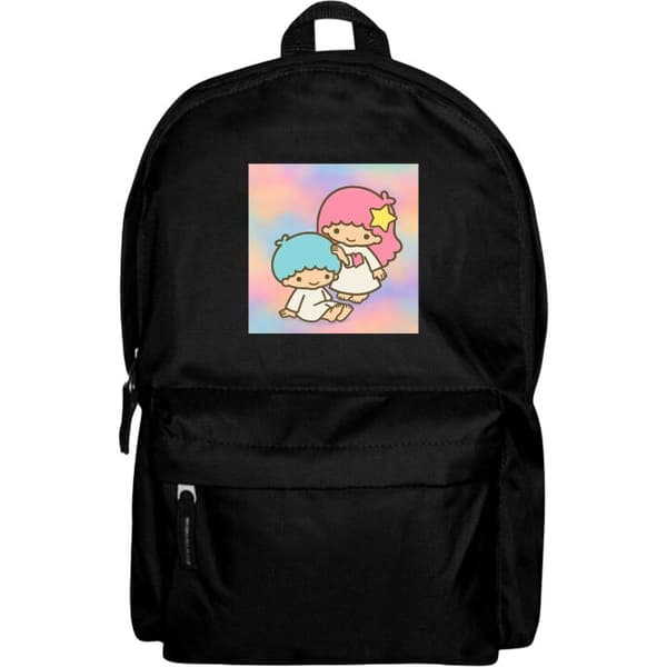 Ryggsekk i Lettvektsmateriale | Voksen-Ryggsekk Kawaii Sanrio Kiki Lola Little Twin Stars Svart Voksen
