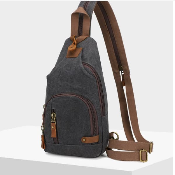 INF Snygg Canvas Bröstväska Crossbody Sling Ryggsäck Svart