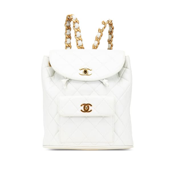 Pre-owned Chanel Medium Quilted Lambskin Duma Backpack White