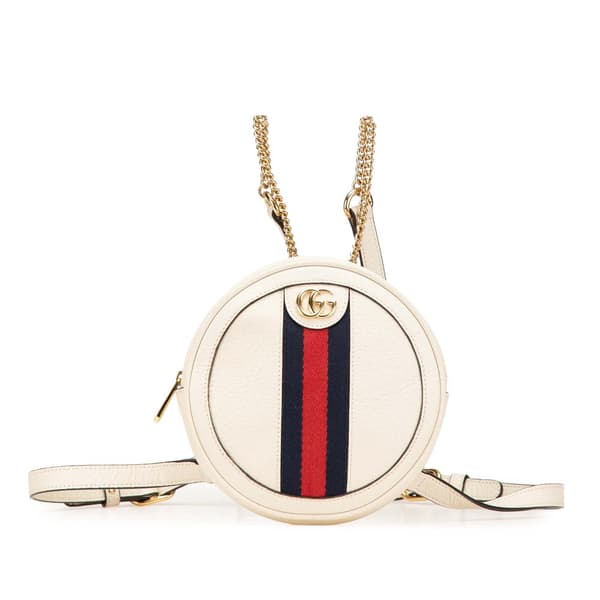 Pre-owned Gucci Mini Leather Round Ophidia Backpack White