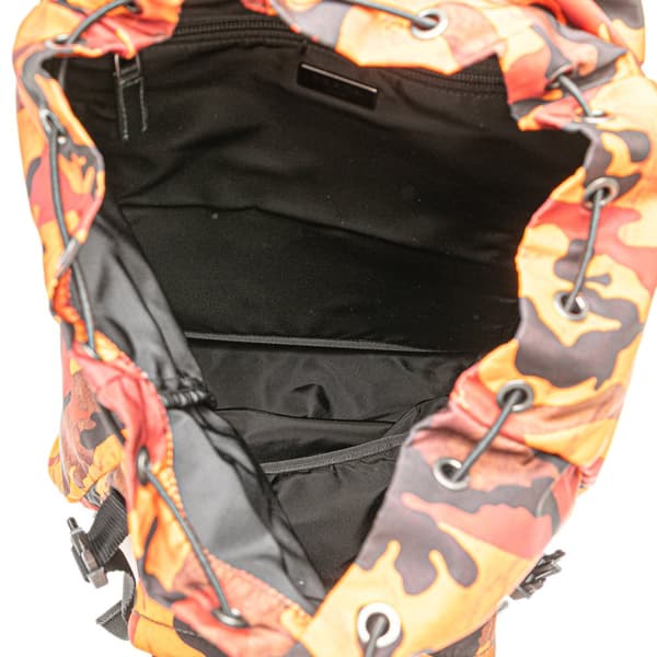 Pre-owned Prada Tessuto Camouflage Backpack Orange