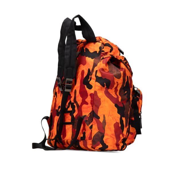 Pre-owned Prada Tessuto Camouflage Backpack Orange