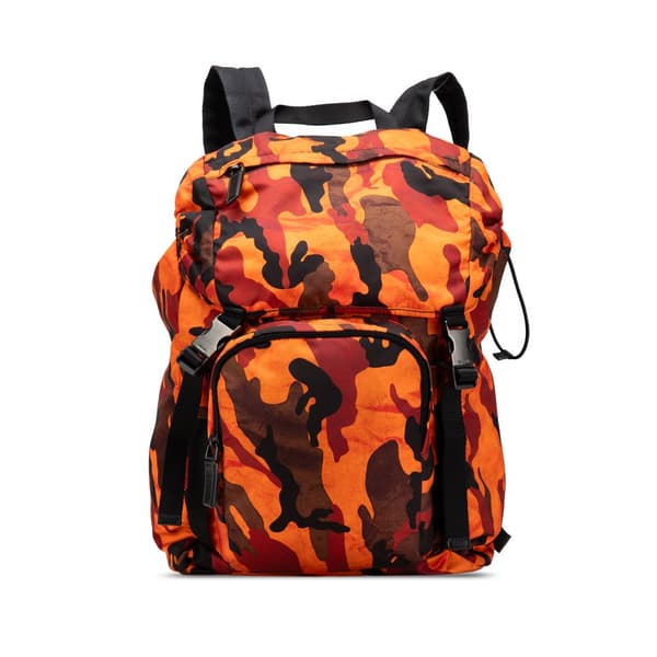 Pre-owned Prada Tessuto Camouflage Backpack Orange