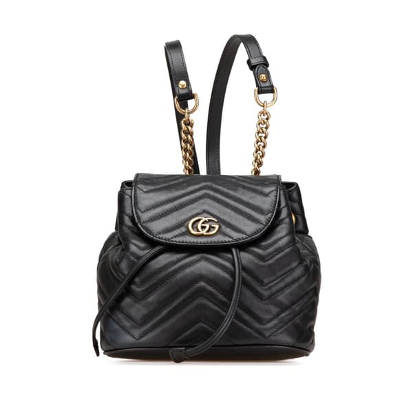 Pre-owned Gucci GG Marmont Matelasse Calfskin Backpack Black