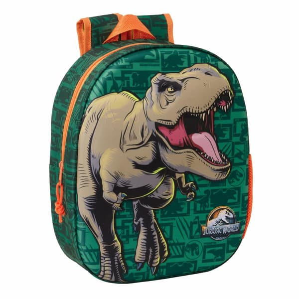 Lasten laukku Jurassic World Tummanvihreä 27 x 33 x 10 cm 3D