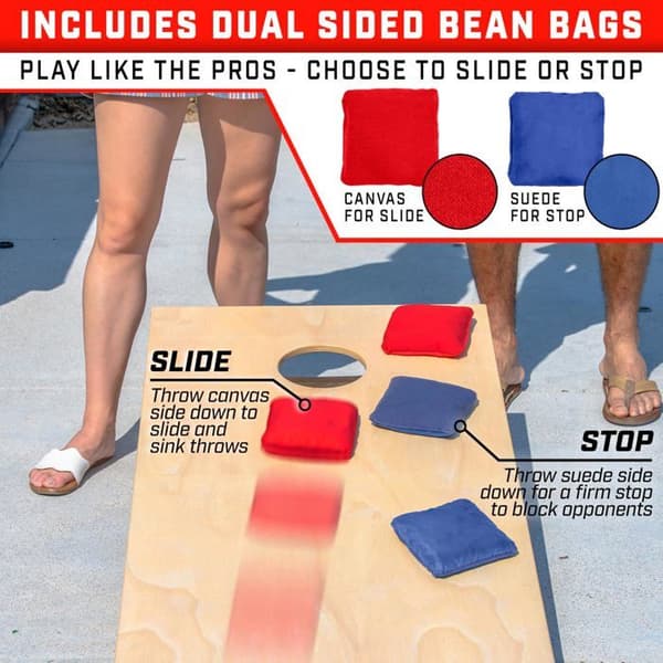 S - CH-BAGS-8-TOURN-REDBLUE - Set med 8 dubbelsidiga Cornhole-puffar för turnering - toppreglering