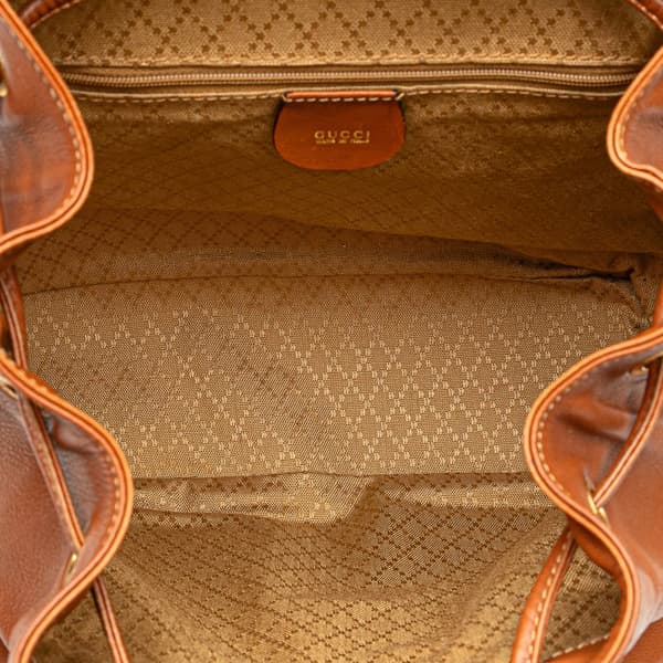 Pre-owned Gucci Leather Bamboo Drawstring Backpack Brown
