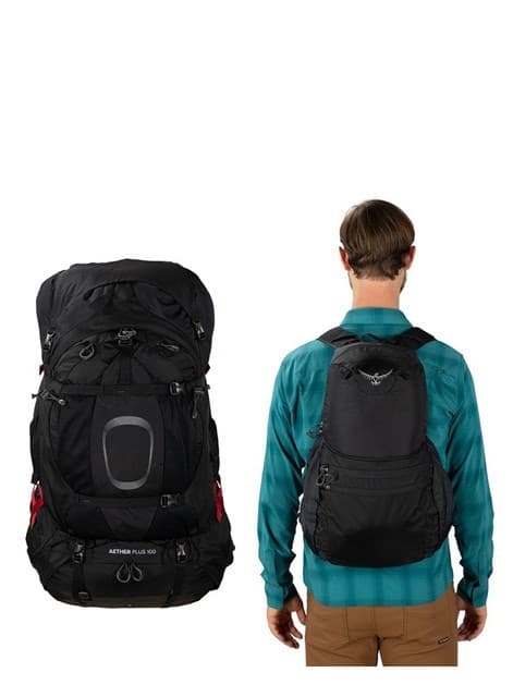 Osprey Aether Plus 100 -vaellusreppu, L/XL, musta