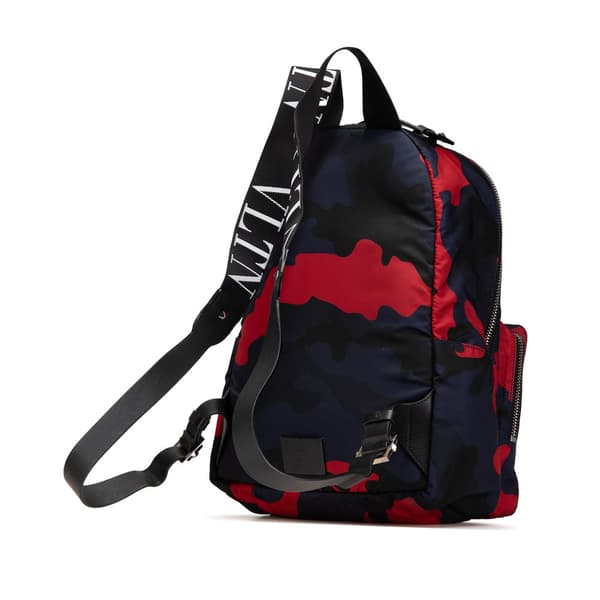 Pre-owned Valentino Printed Nylon Camouflage Backpack Blue