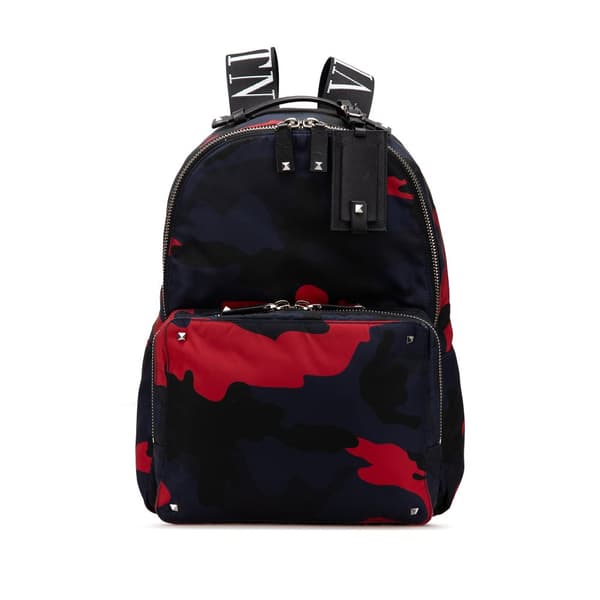 Pre-owned Valentino Printed Nylon Camouflage Backpack Blue