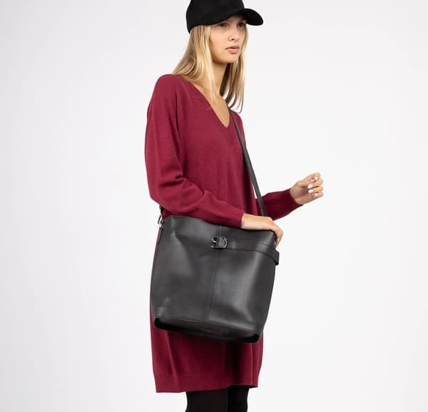 Imitation leather shoulder bag - black or gray