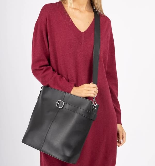Imitation leather shoulder bag - black or gray