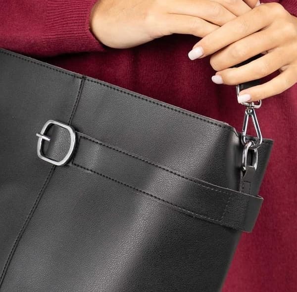 Imitation leather shoulder bag - black or gray