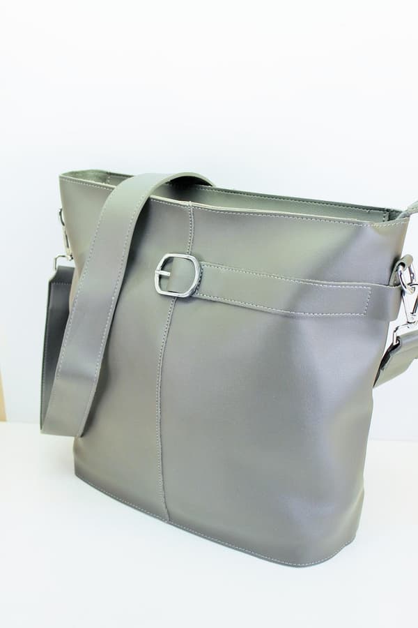Imitation leather shoulder bag - black or gray
