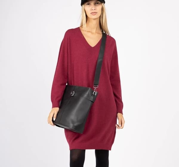 Imitation leather shoulder bag - black or gray
