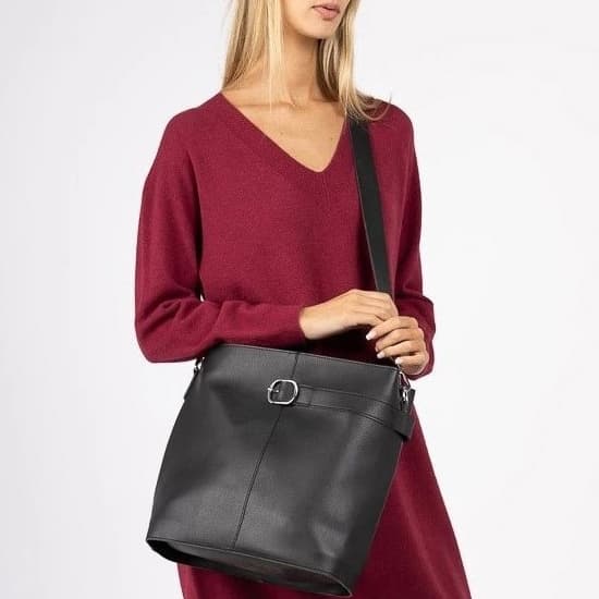 Imitation leather shoulder bag - black or gray