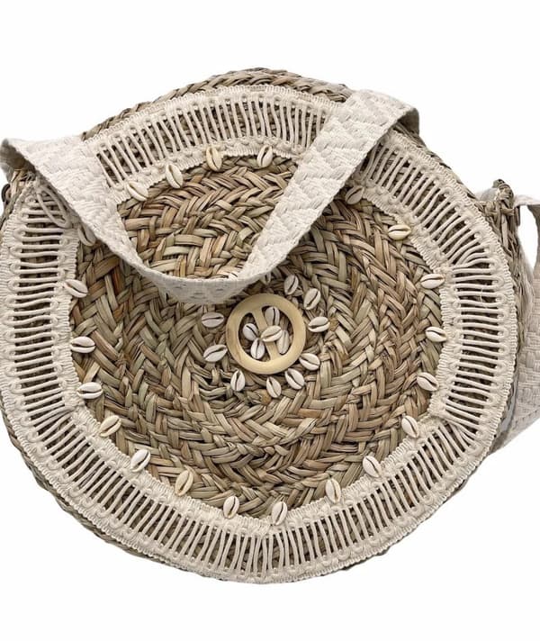 Rund stråväska i boho-stil