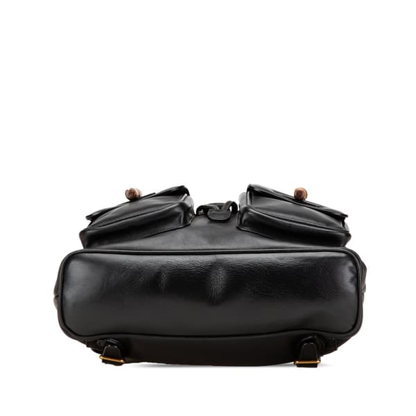 Pre-owned Gucci Calfskin Bamboo Drawstring Backpack Black