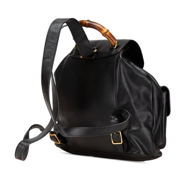 Pre-owned Gucci Calfskin Bamboo Drawstring Backpack Black