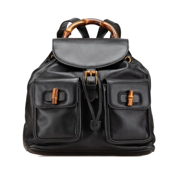 Pre-owned Gucci Calfskin Bamboo Drawstring Backpack Black