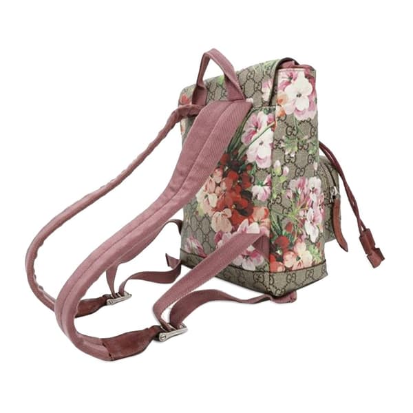 Pre-owned Gucci Small GG Supreme Blooms Single Buckle Backpack Brown