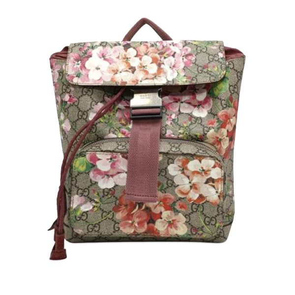 Pre-owned Gucci Small GG Supreme Blooms Single Buckle Backpack Brown