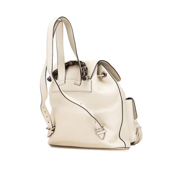 Pre-owned Gucci Leather Bamboo Tassel Backpack White