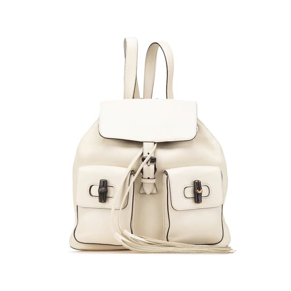 Pre-owned Gucci Leather Bamboo Tassel Backpack White
