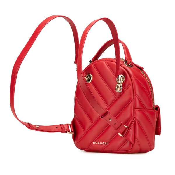 Pre-owned Bvlgari Leather Serpenti Cabochon Backpack Red