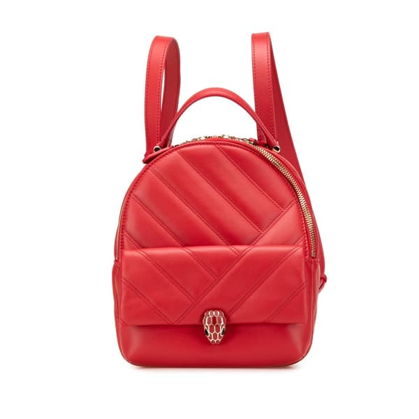Pre-owned Bvlgari Leather Serpenti Cabochon Backpack Red