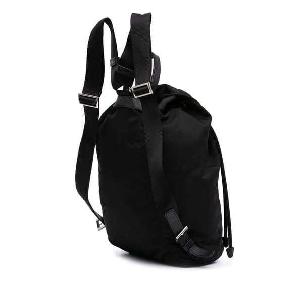 Pre-owned Prada Saffiano Trimmed Tessuto Drawstring Backpack Black