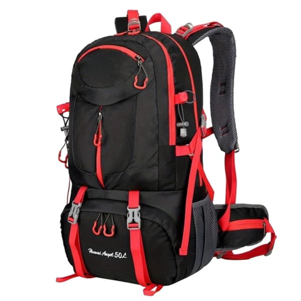 50L Vattentät Vandringsryggsäck, Hållbar Nylon, Justerbara Remmar,Svart, 50L