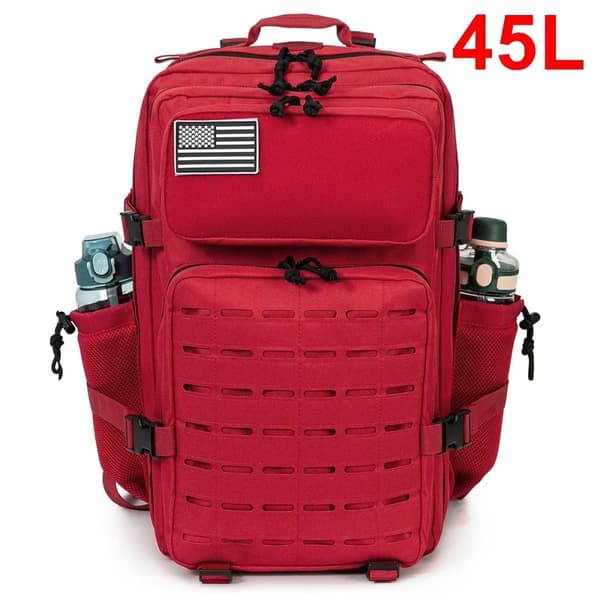 Taktisk Militær Rygsæk, 45L Kapacitet, Holdbart Polyester Materiale,45L Rød