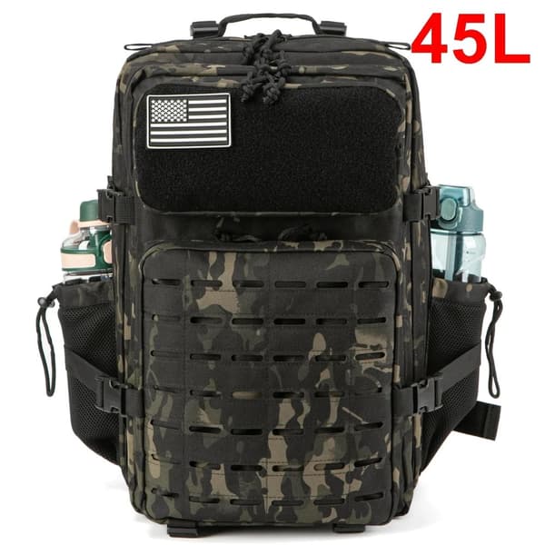 Taktisk Militär Ryggsäck, 45L Kapacitet, Hållbart Polyester Material,45L Svart Kamouflage