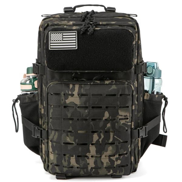 45L Taktisk Rygsæk, Holdbart Polyester Materiale, Rummeligt Design,Sort Camo