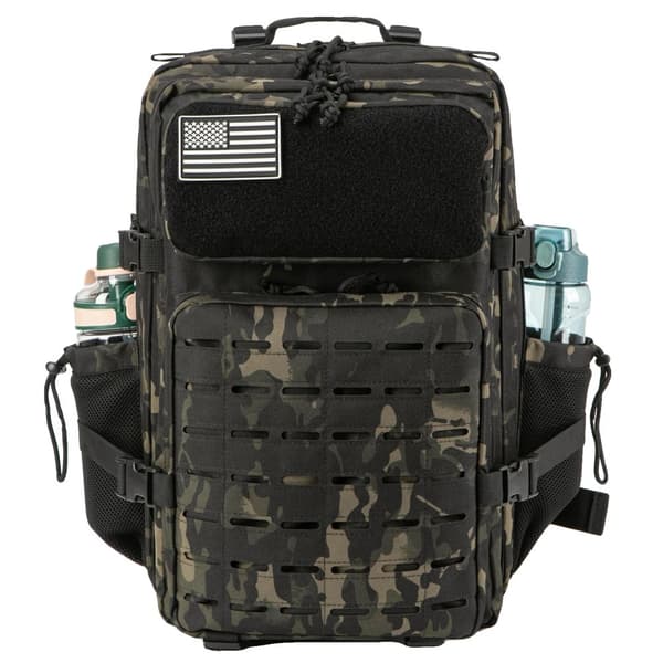 45L Taktisk Rygsæk, Holdbart Polyester Materiale, Rummeligt Design,Sort Camo